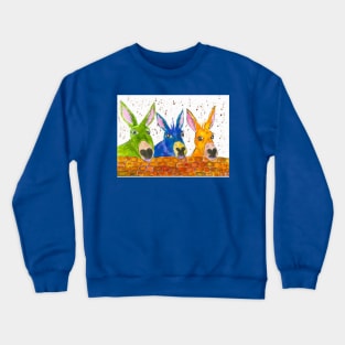 Three Quirky Colourful Donkeys chatting over the wall Crewneck Sweatshirt